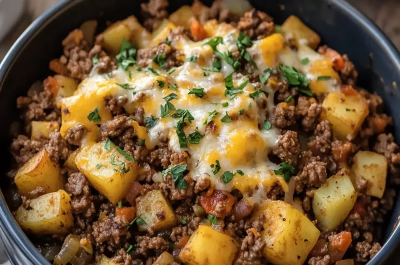 Cheesy Ground Beef and Potato Hash