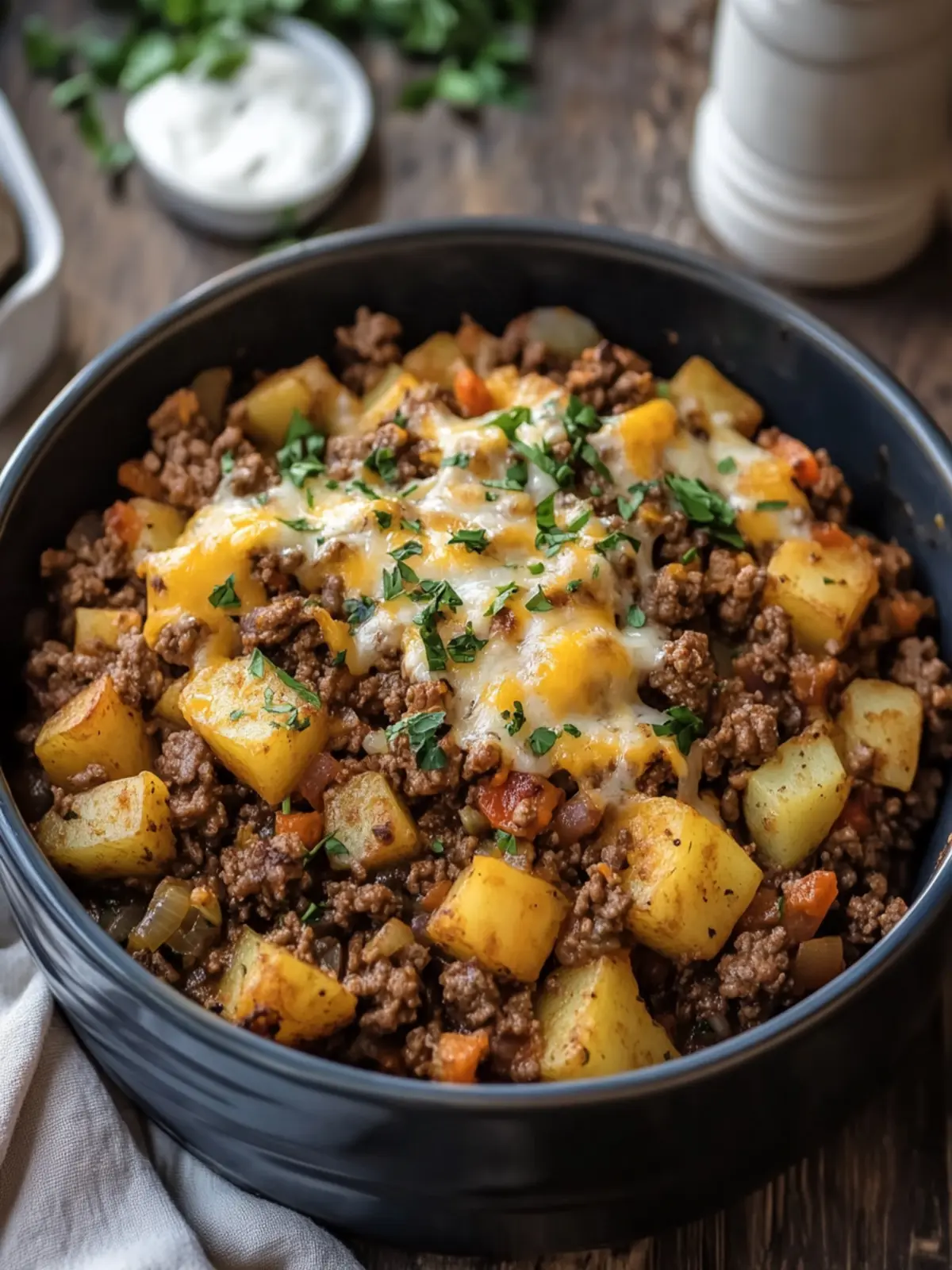 Cheesy Ground Beef and Potato Hash