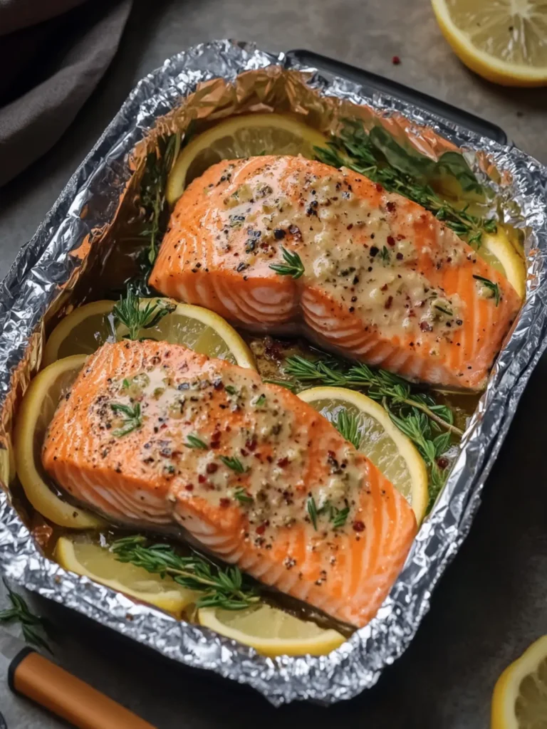 Creamy Garlic Herb Seafood Foil Packs – Easy Salmon Steaks Delight