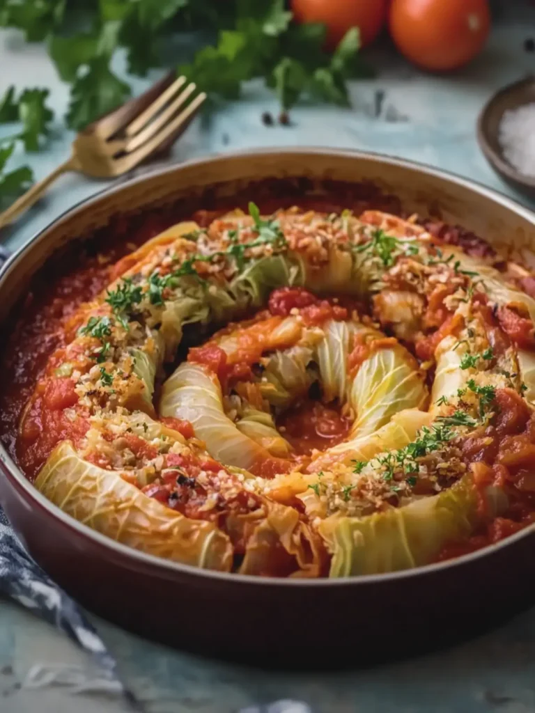 Stuffed Spiral Cabbage with Zesty Tomato Sauce Magic 3 Stuffed Spiral Cabbage Tomatoe Sauce