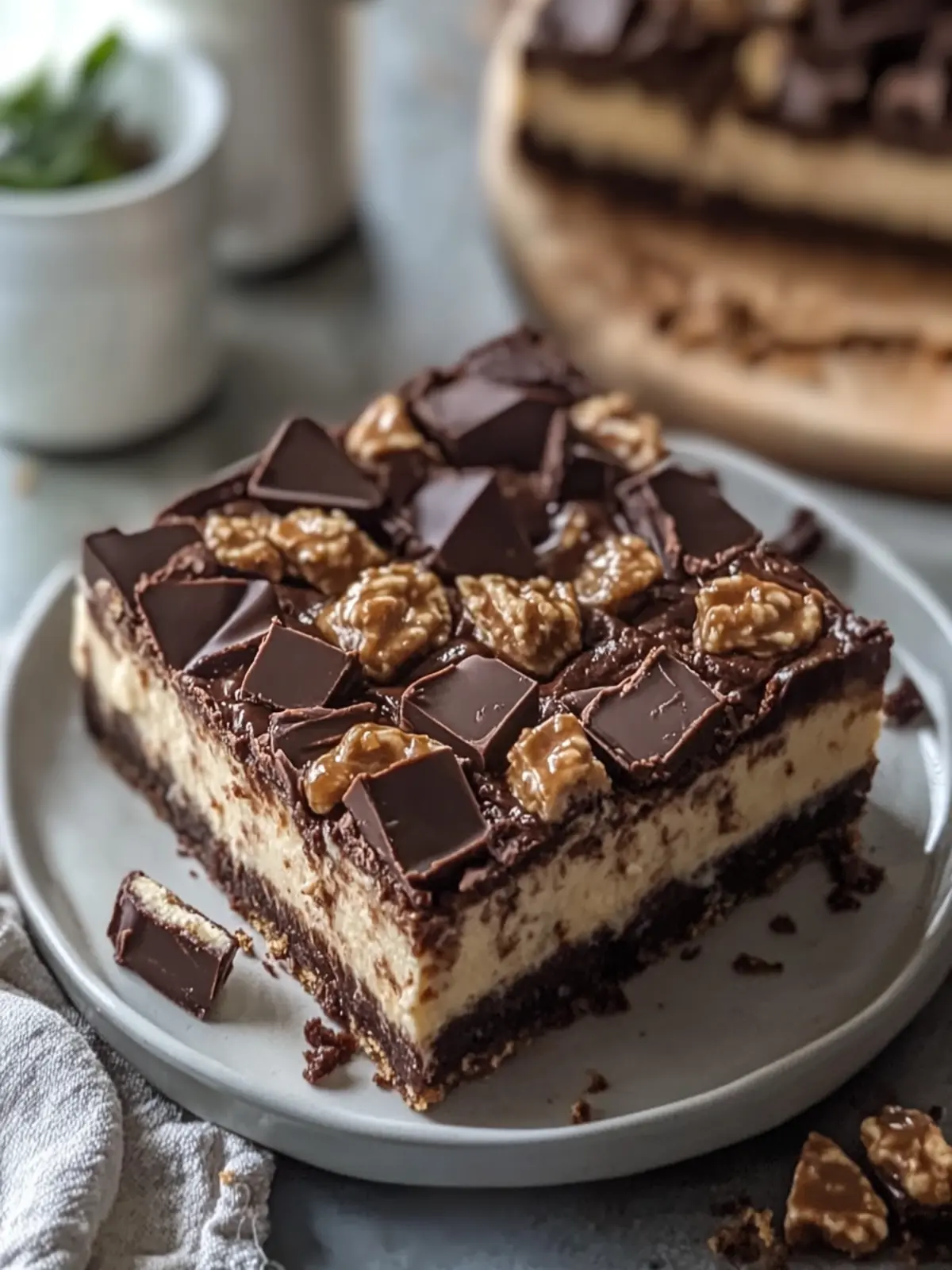 Peanut Butter Cup Brownie Cheesecake Bars