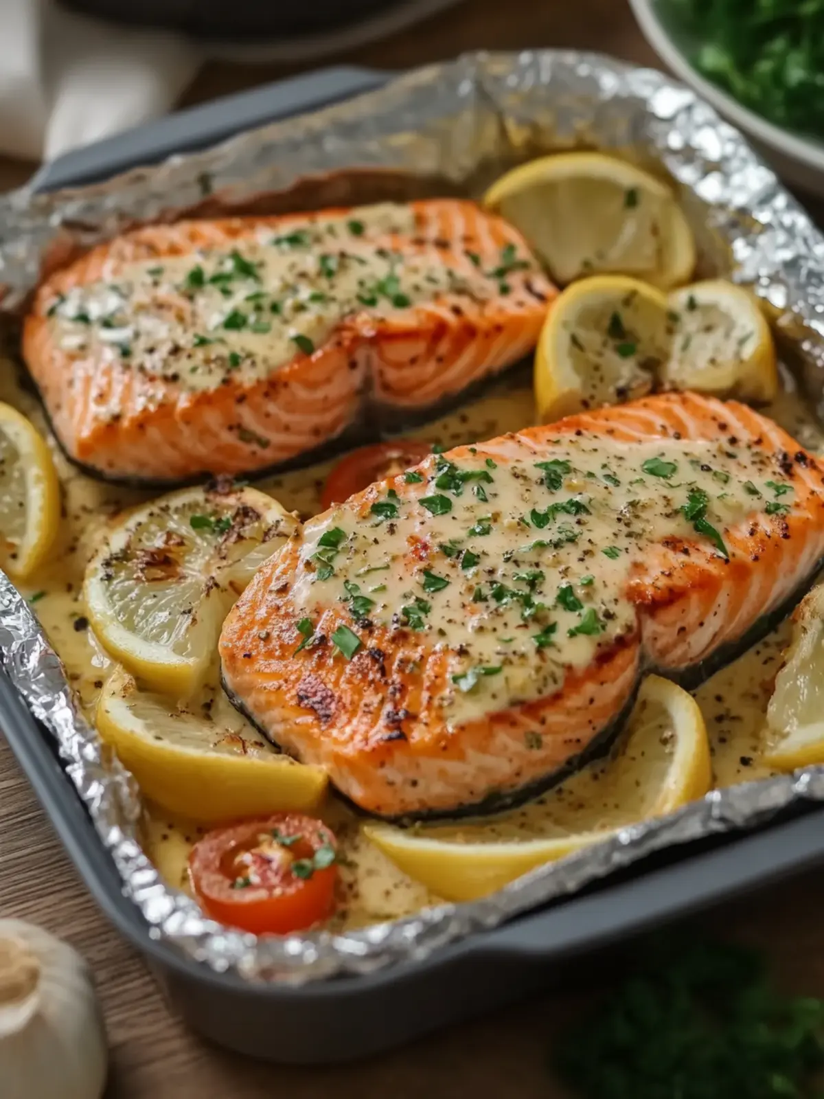 Creamy Garlic Herb Seafood Foil Packs – Easy Salmon Steaks Delight