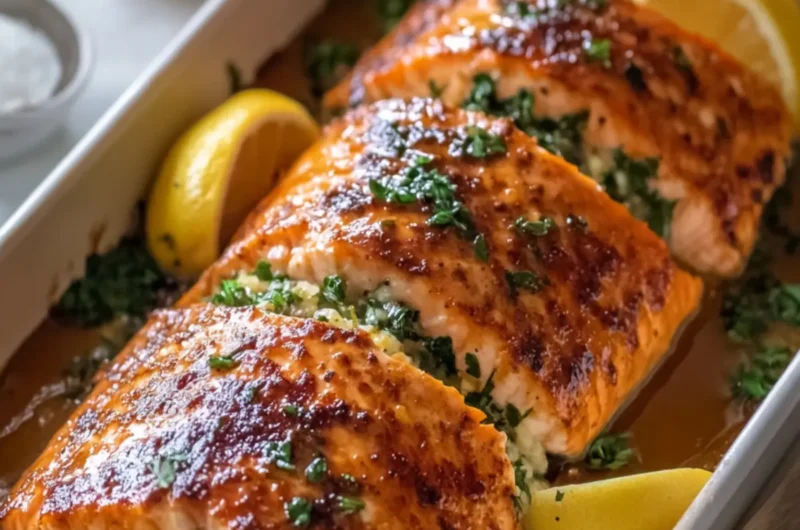 Brown Sugar Glazed Stuffed Salmon