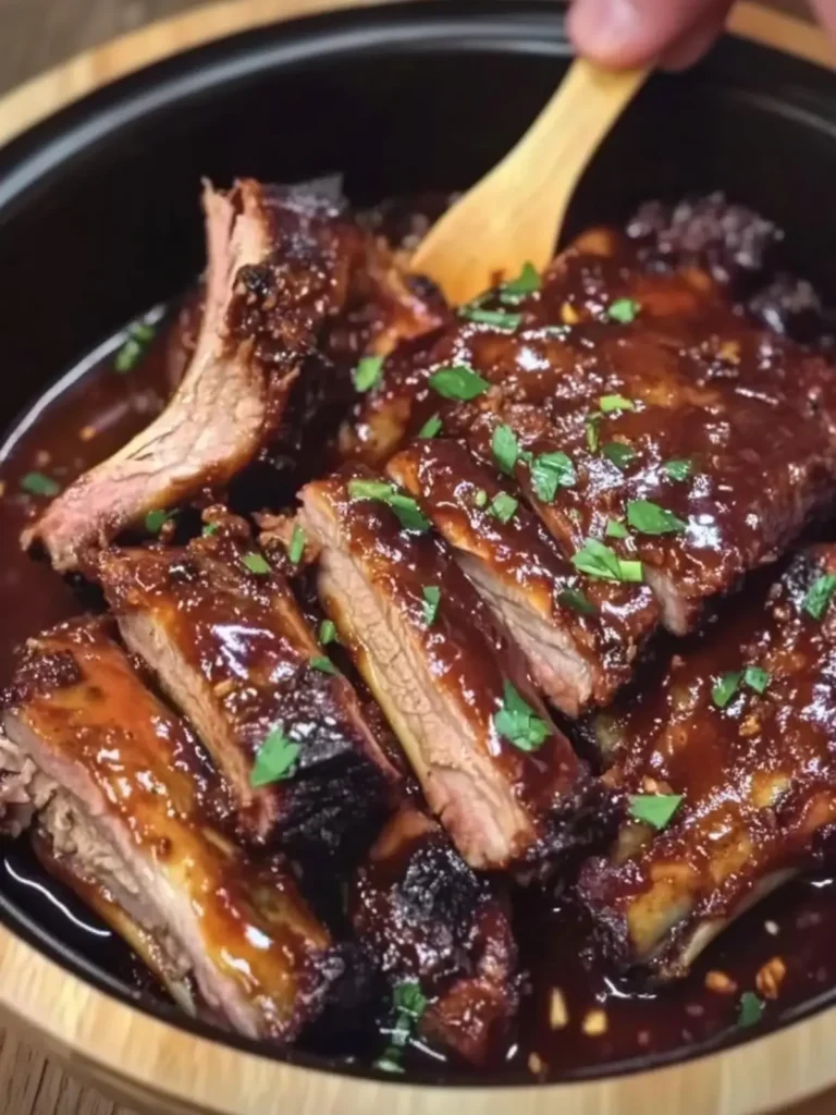 Slow Cooker Sticky, Caramelized BBQ Beef Ribs