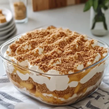 No-Bake Peach Pudding Biscoff Caramel Casserole Bliss 16 No-Bake Peach Pudding Biscoff Caramel Casserole