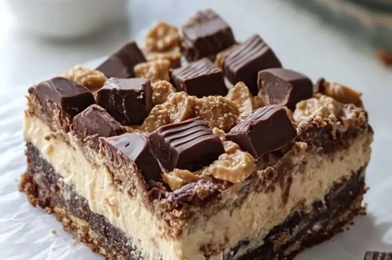 Peanut Butter Cup Brownie Cheesecake Bars