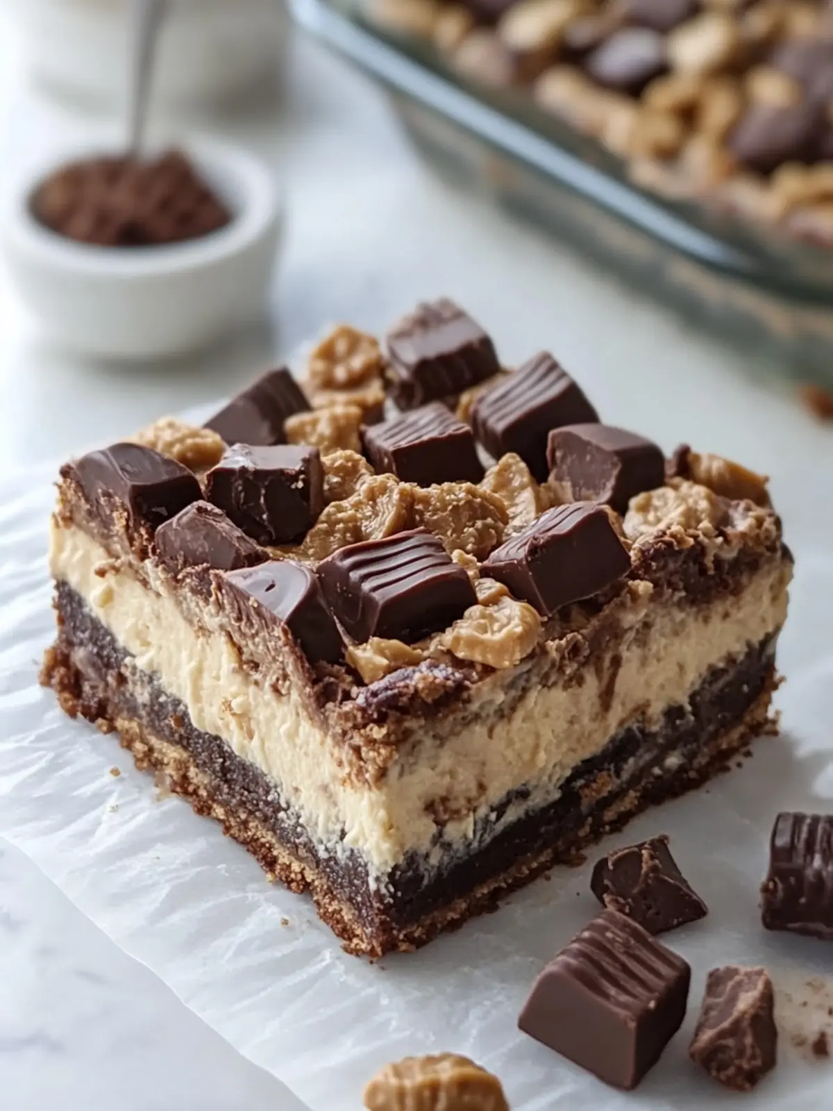 Peanut Butter Cup Brownie Cheesecake Bars