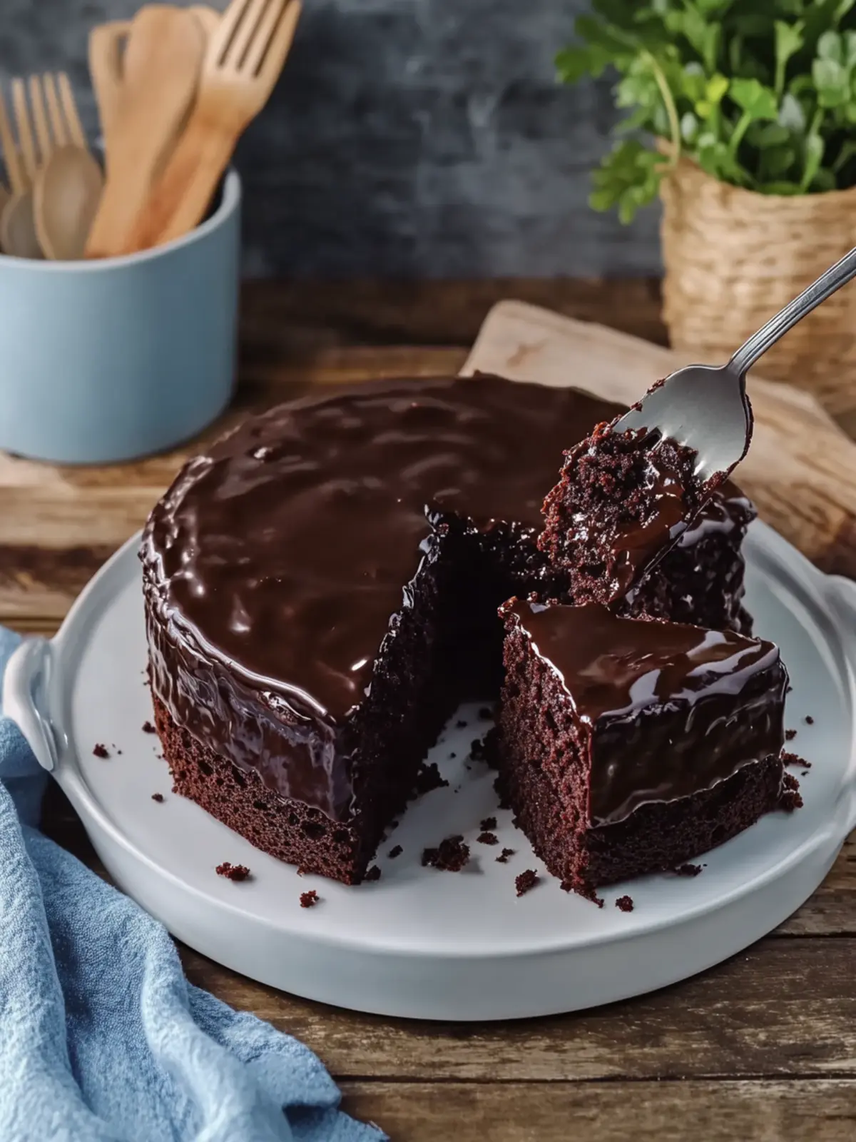 Triple Chocolate Cake with Hot Fudge Sauce