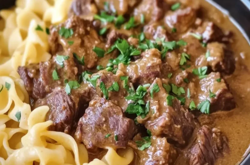 Crockpot Beef Tips & Noodles