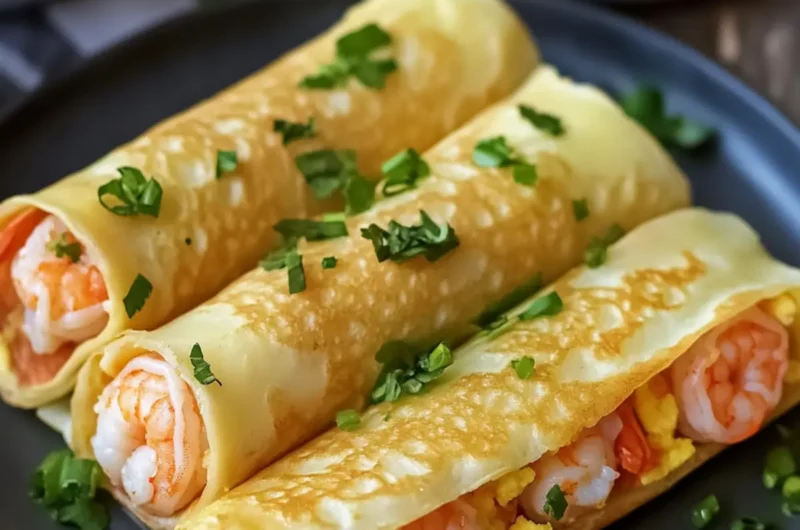 Spicy Shrimp Egg Crepe Rolls