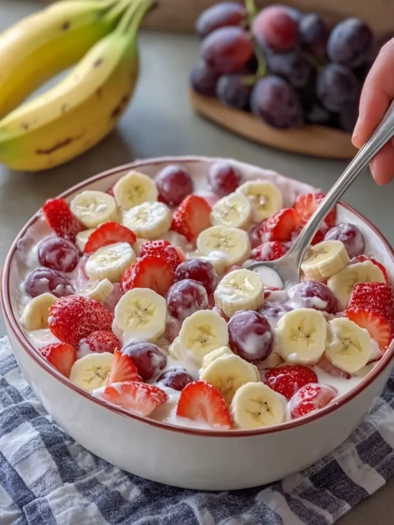 Creamy Strawberry Banana & Grape Fruit Salad Delight Bliss 2 Creamy Strawberry Banana & Grape Fruit Salad Delight