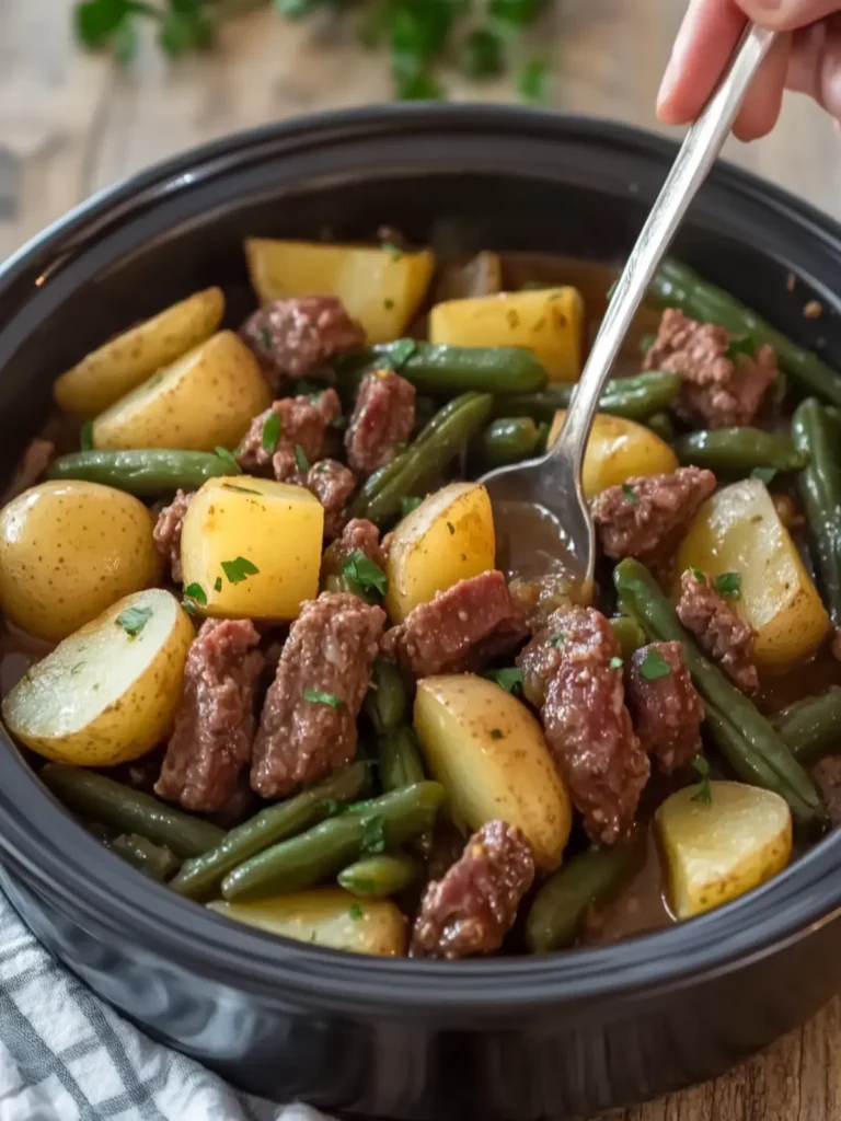 Crockpot Beef Smokies, Potatoes, and Green Beans Made Easy 4 Crockpot Beef Smokies, Potatoes, and Green Beans