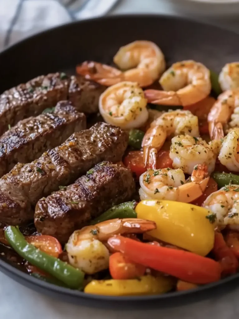 Garlic Butter Steak and Shrimp with Peppers