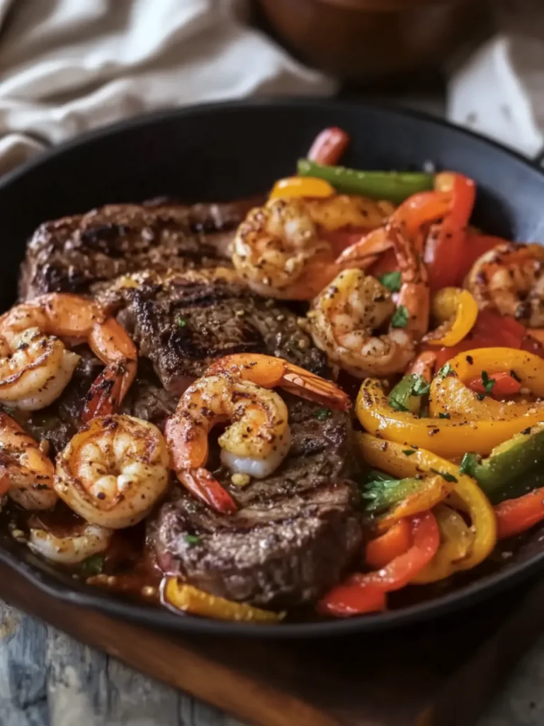 Garlic Butter Steak and Shrimp with Peppers