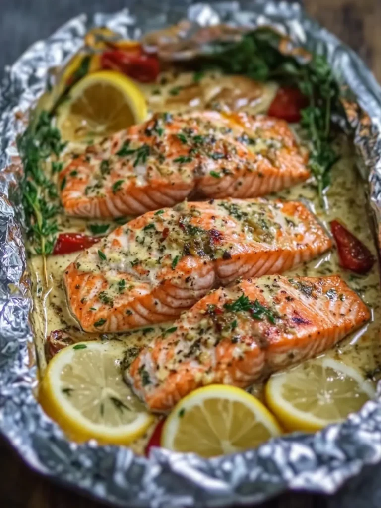 Creamy Garlic Herb Seafood Foil Packs – Salmon Steaks Tonight 4 Creamy Garlic Herb Seafood Foil Packs – Easy Salmon Steaks Delight