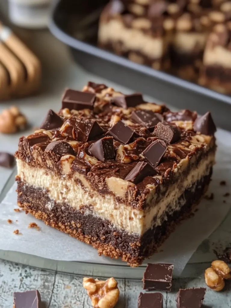 Peanut Butter Cup Brownie Cheesecake Bars