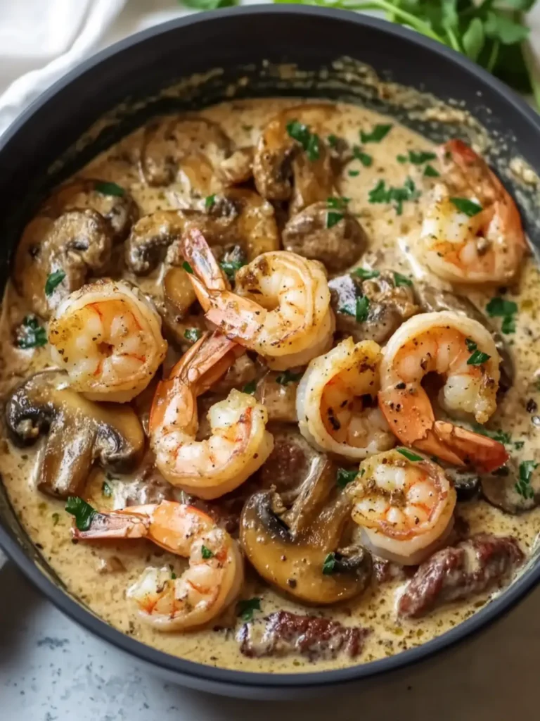 Creamy Mushroom Steak Sauce with Shrimp