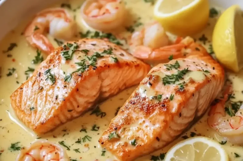 Creamy Garlic Butter Salmon and Shrimp