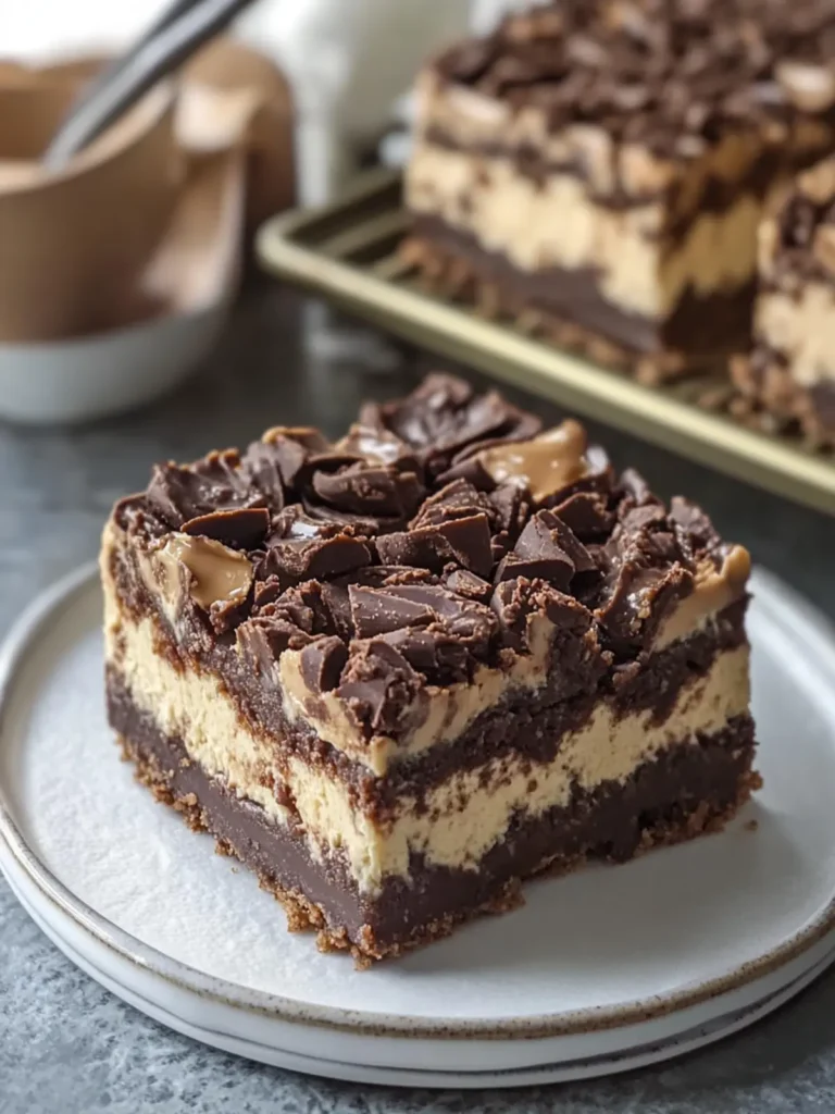 Peanut Butter Cup Brownie Cheesecake Bars