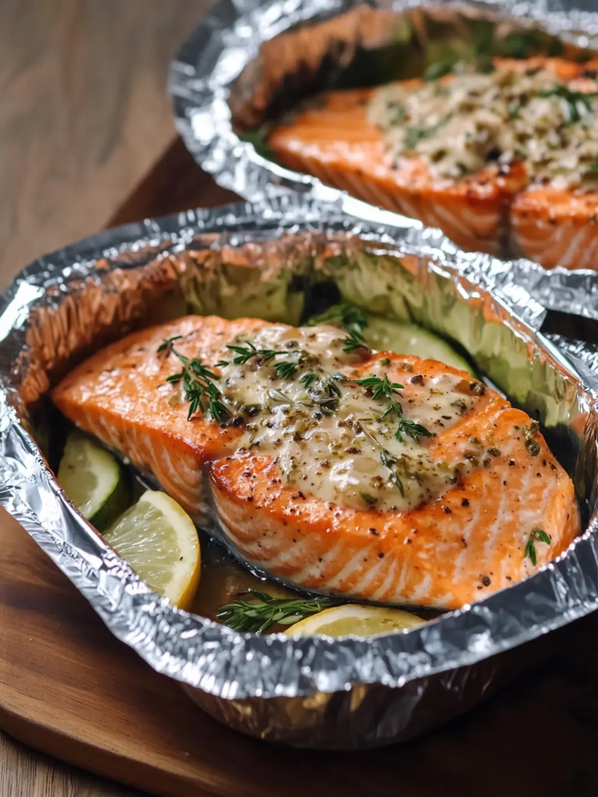 Creamy Garlic Herb Seafood Foil Packs – Easy Salmon Steaks Delight