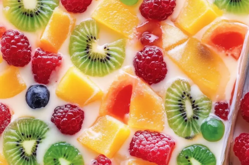 No-Bake Jelly Fruit Cake in Rectangular Pan