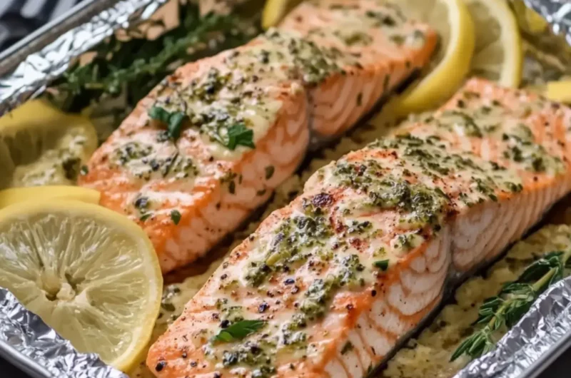 Creamy Garlic Herb Seafood Foil Packs – Easy Salmon Steaks Delight
