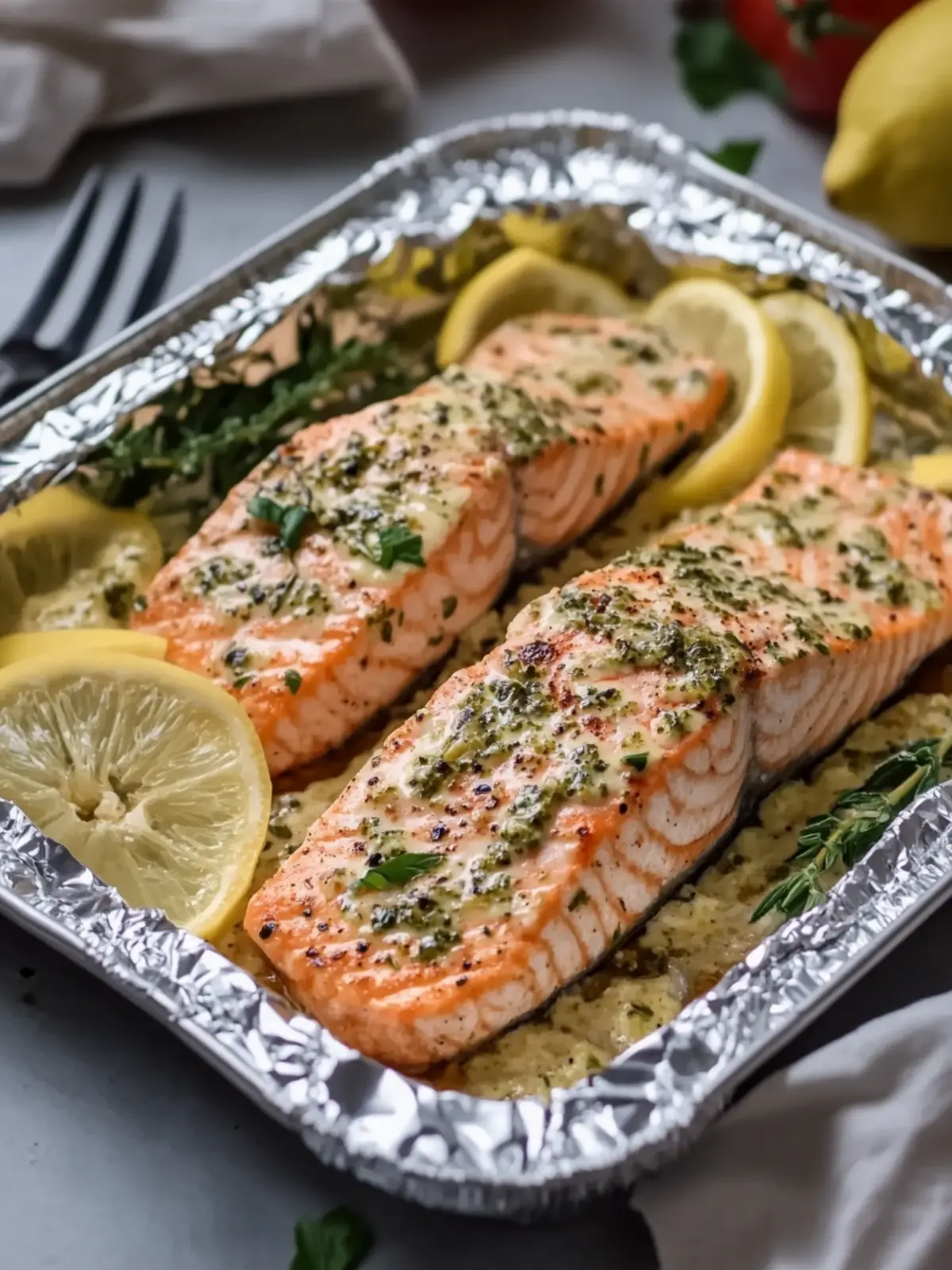 Creamy Garlic Herb Seafood Foil Packs – Easy Salmon Steaks Delight