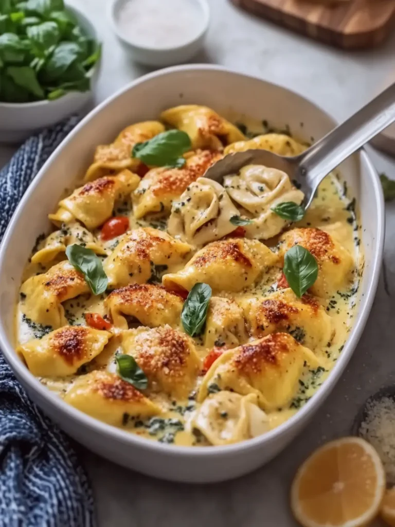 Crockpot Creamy Tuscan Chicken Tortellini