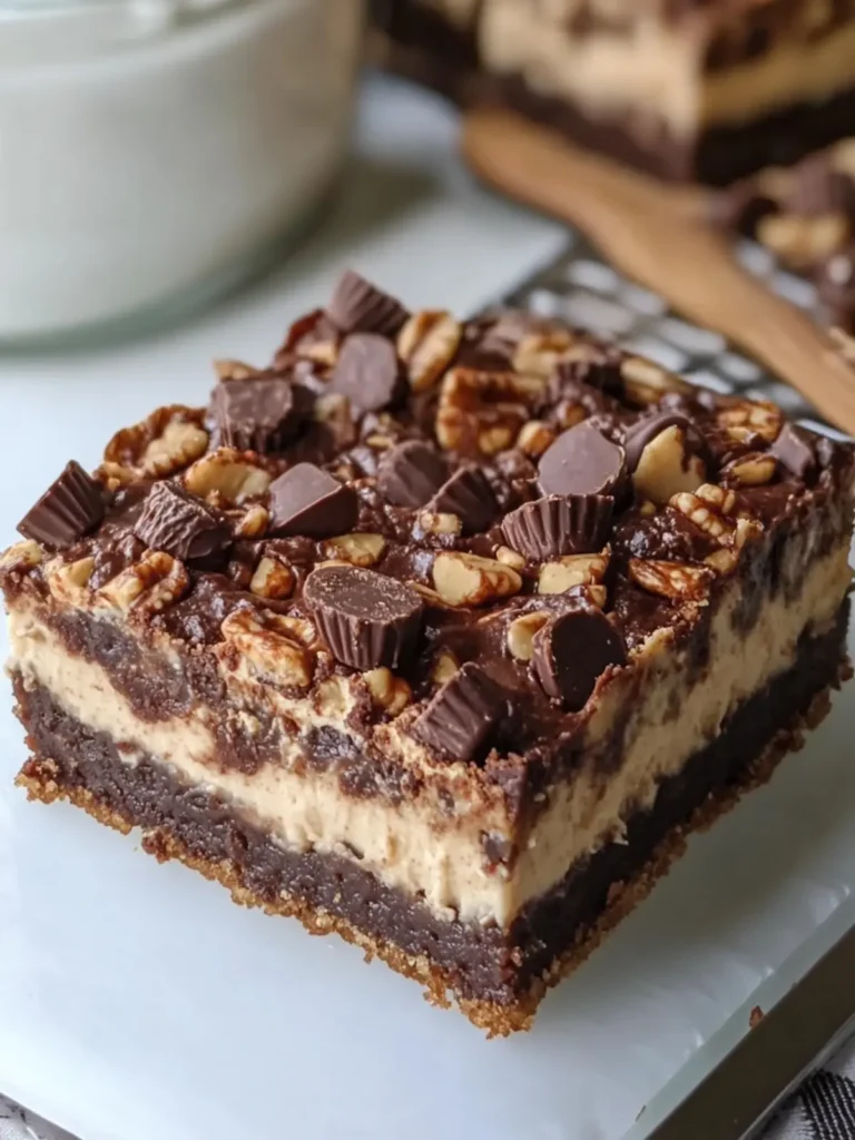 Peanut Butter Cup Brownie Cheesecake Bars