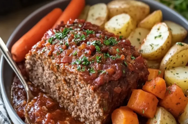 Easy Slow Cooker Meatloaf with Potatoes and Veggies