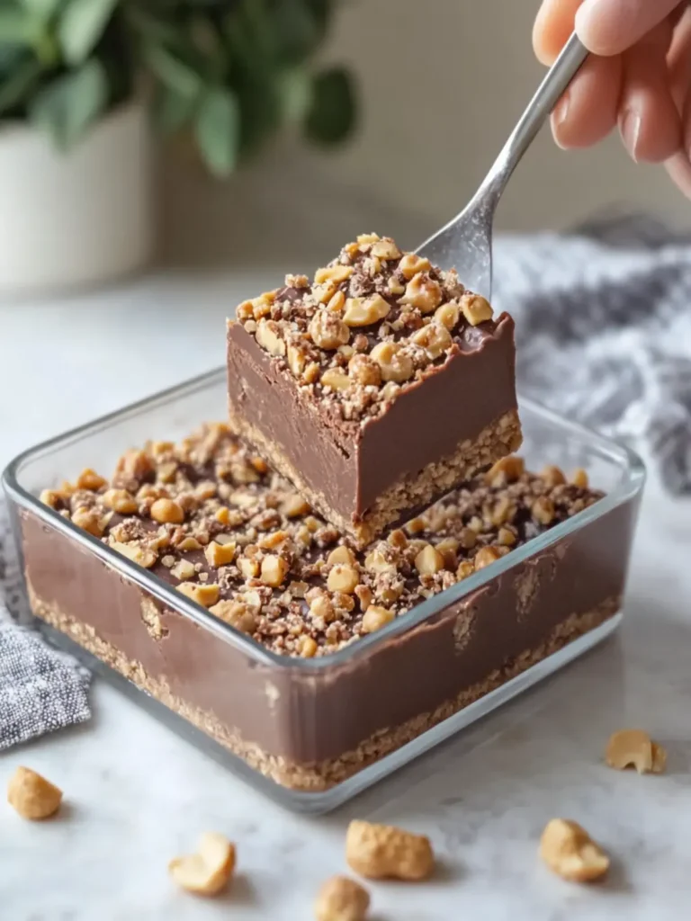 Indulge in No-Bake Chocolate Peanut Crunch Fudge Squares 4 No-Bake Chocolate Peanut Crunch Fudge Squares