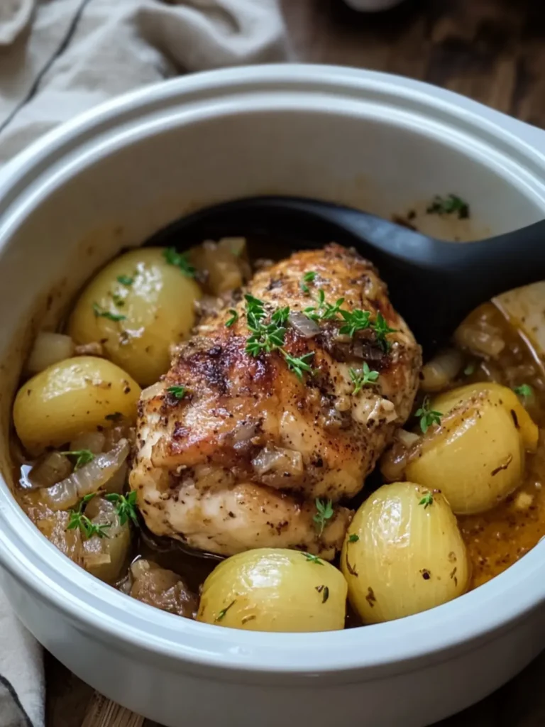 Crock Pot Buttery Onion Chicken with Potatoes & Asparagus Delight 2 Crock Pot Buttery Onion Chicken