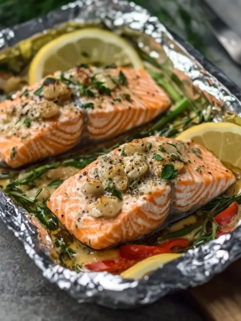 Creamy Garlic Herb Seafood Foil Packs – Easy Salmon Steaks Bliss 2 Creamy Garlic Herb Seafood Foil Packs – Easy Salmon Steaks Delight