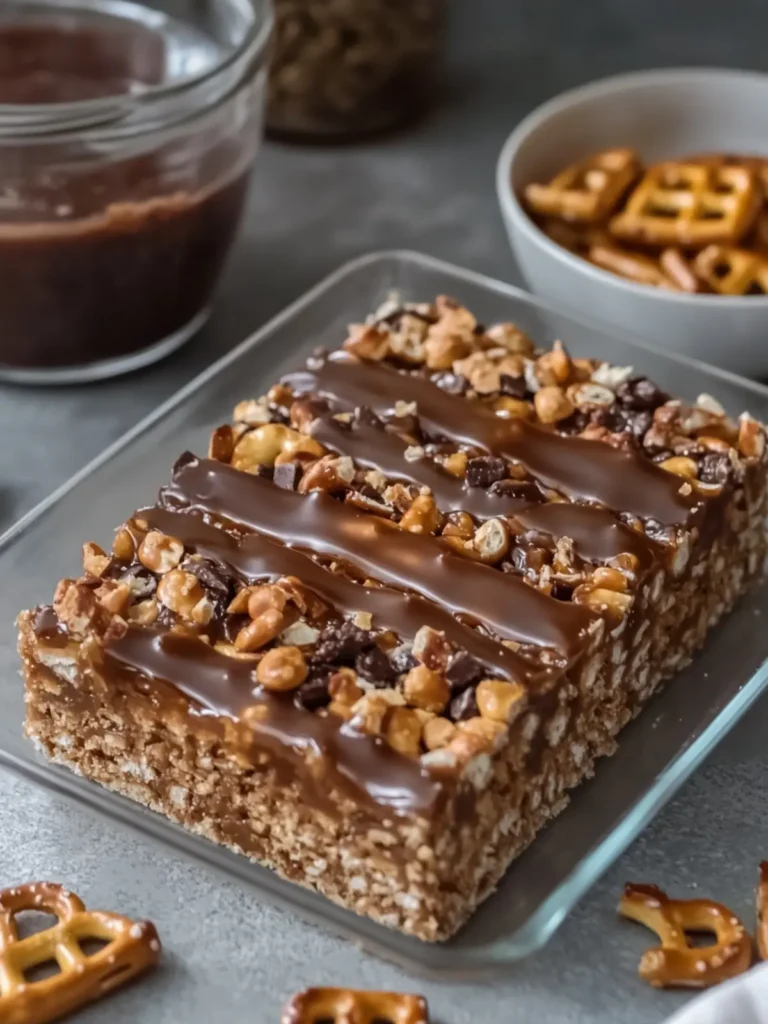 Oven Baked 5-Ingredient Caramel Pretzel Crunch Bars