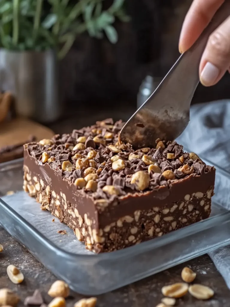 Indulge in No-Bake Chocolate Peanut Crunch Fudge Squares 2 No-Bake Chocolate Peanut Crunch Fudge Squares