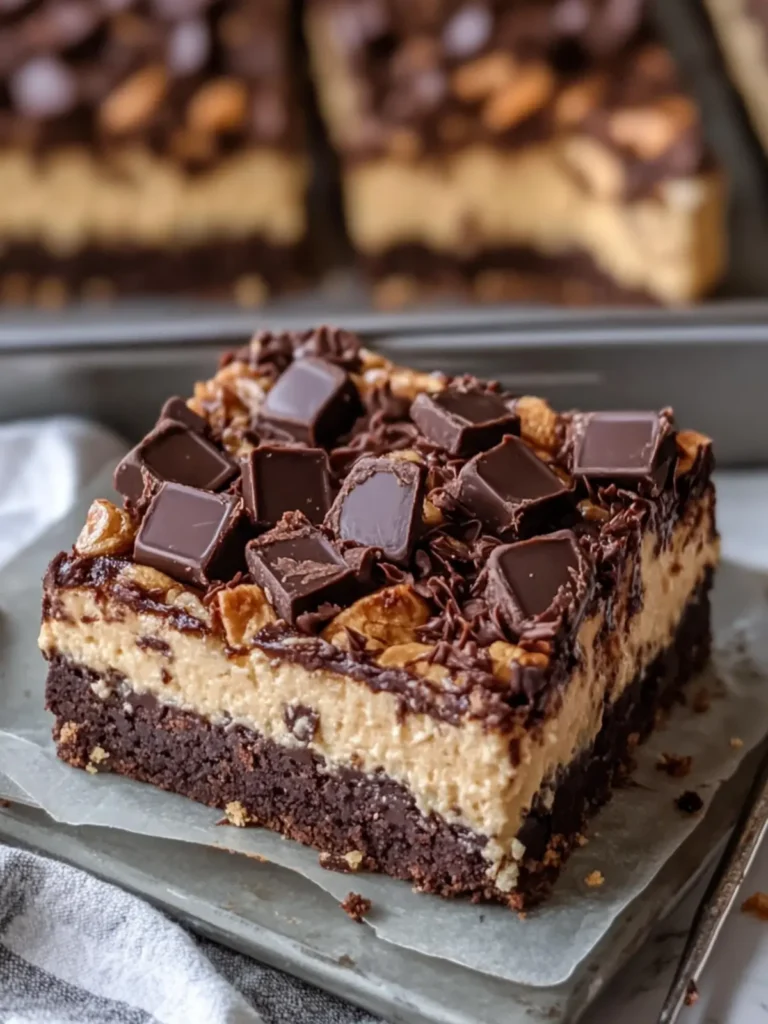 Peanut Butter Cup Brownie Cheesecake Bars