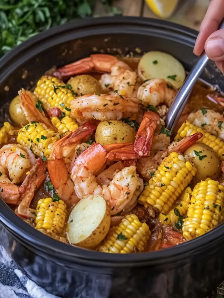 Delicious Slow Cooker Garlic Butter Shrimp Boil with Corn & Potatoes 3 Slow Cooker Garlic Butter Shrimp Boil with Corn and Potatoes
