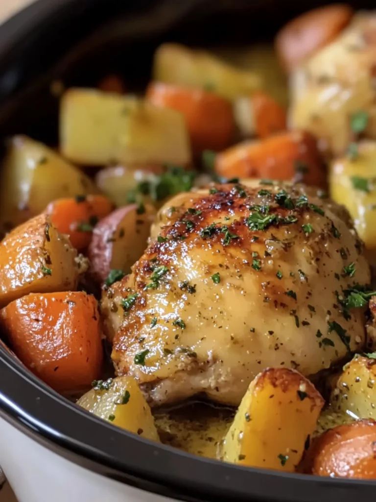 Crockpot Garlic Butter Chicken with Red Potatoes & Carrots