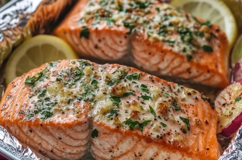 Creamy Garlic Herb Seafood Foil Packs – Easy Salmon Steaks Delight