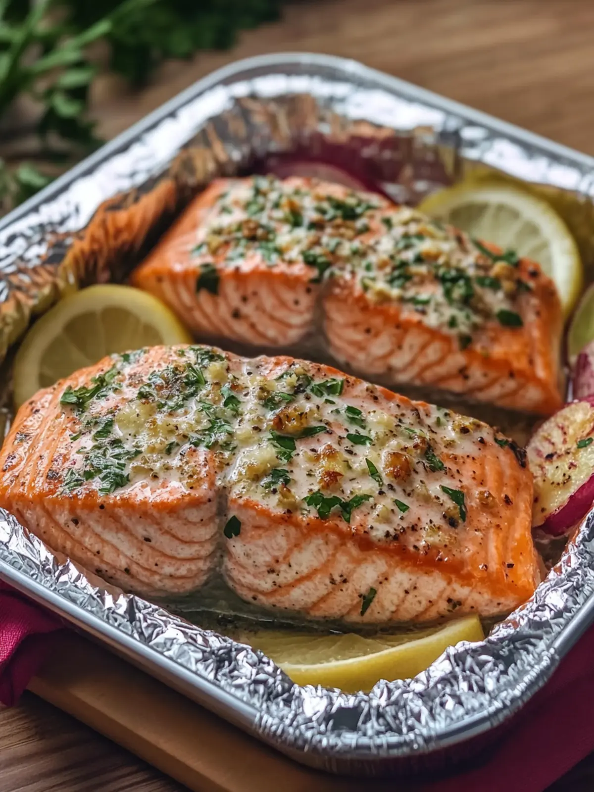 Creamy Garlic Herb Seafood Foil Packs – Easy Salmon Steaks Delight