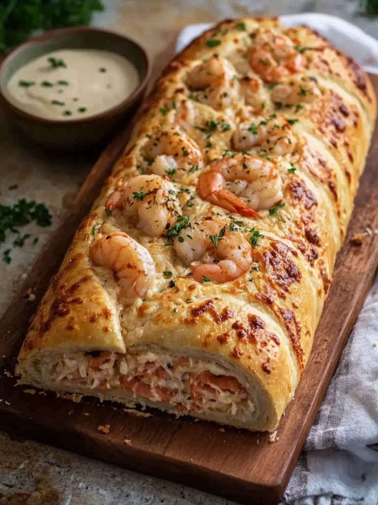 Golden Seafood Crab and Shrimp Stromboli Bake