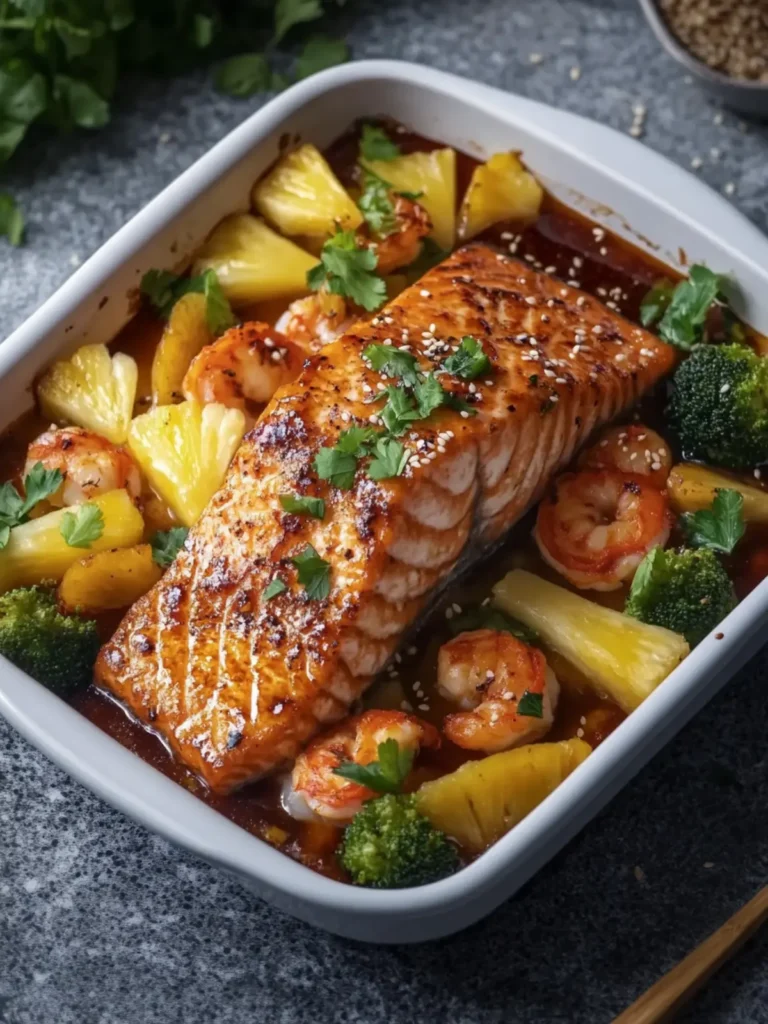 Pineapple Teriyaki Salmon Seafood Bake for a Flavorful Feast 3 Pineapple Teriyaki Salmon Seafood Bake