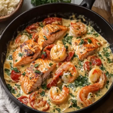 Delicious Tuscan Salmon and Shrimp Cream Skillet Recipe 6 Delicious Tuscan Salmon and Shrimp Cream Skillet Recipe