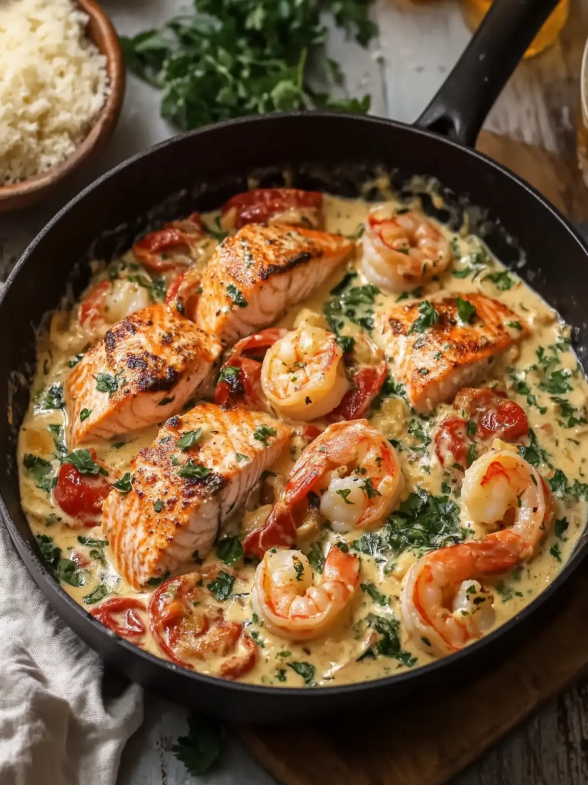 Delicious Tuscan Salmon and Shrimp Cream Skillet Recipe 5 Tuscan Salmon and Shrimp Cream Skillet