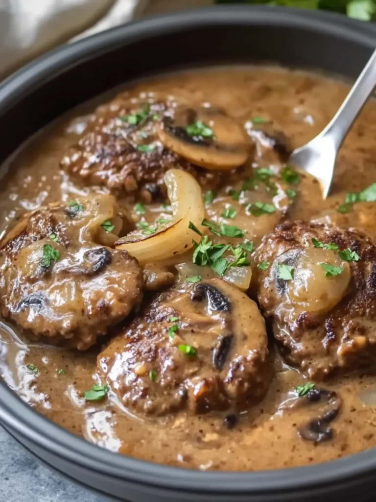 Savory Slow Cooker Salisbury Steak with Mushroom & Onion Gravy 2 Slow Cooker Salisbury Steak with Mushroom and Onion Gravy