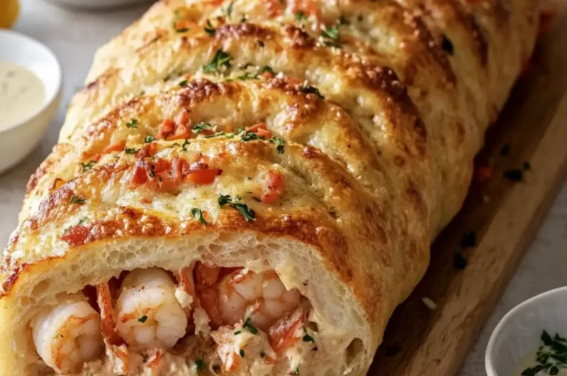 Golden Seafood Crab and Shrimp Stromboli Bake