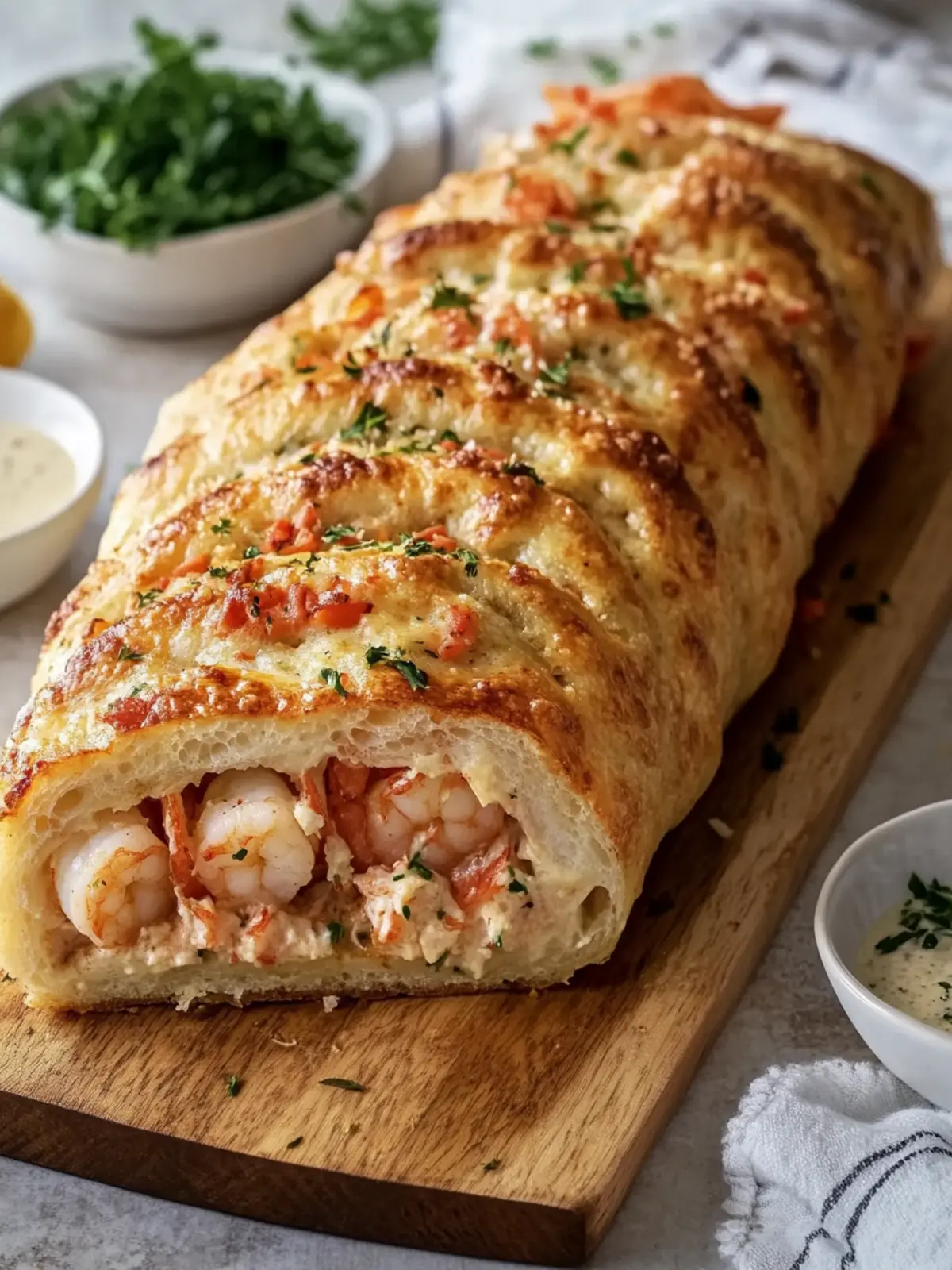 Golden Seafood Crab and Shrimp Stromboli Bake