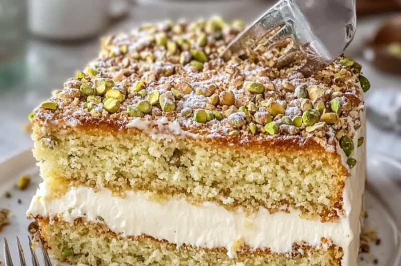 Pistachio Coffee Cake with Cream Cheese Layer