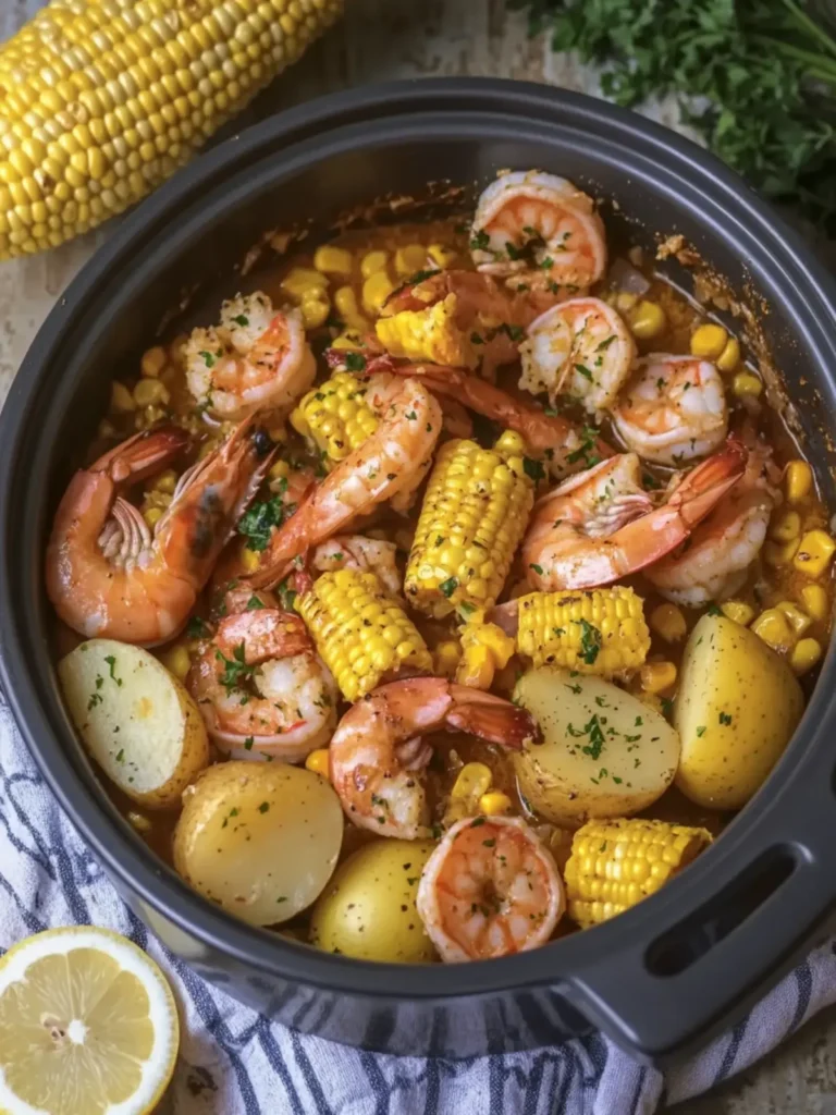 Slow Cooker Garlic Butter Shrimp Boil with Corn and Potatoes