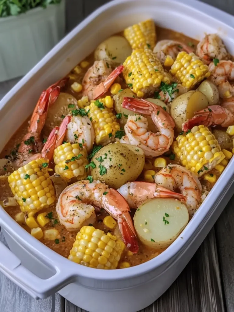 Slow Cooker Garlic Butter Shrimp Boil with Corn and Potatoes